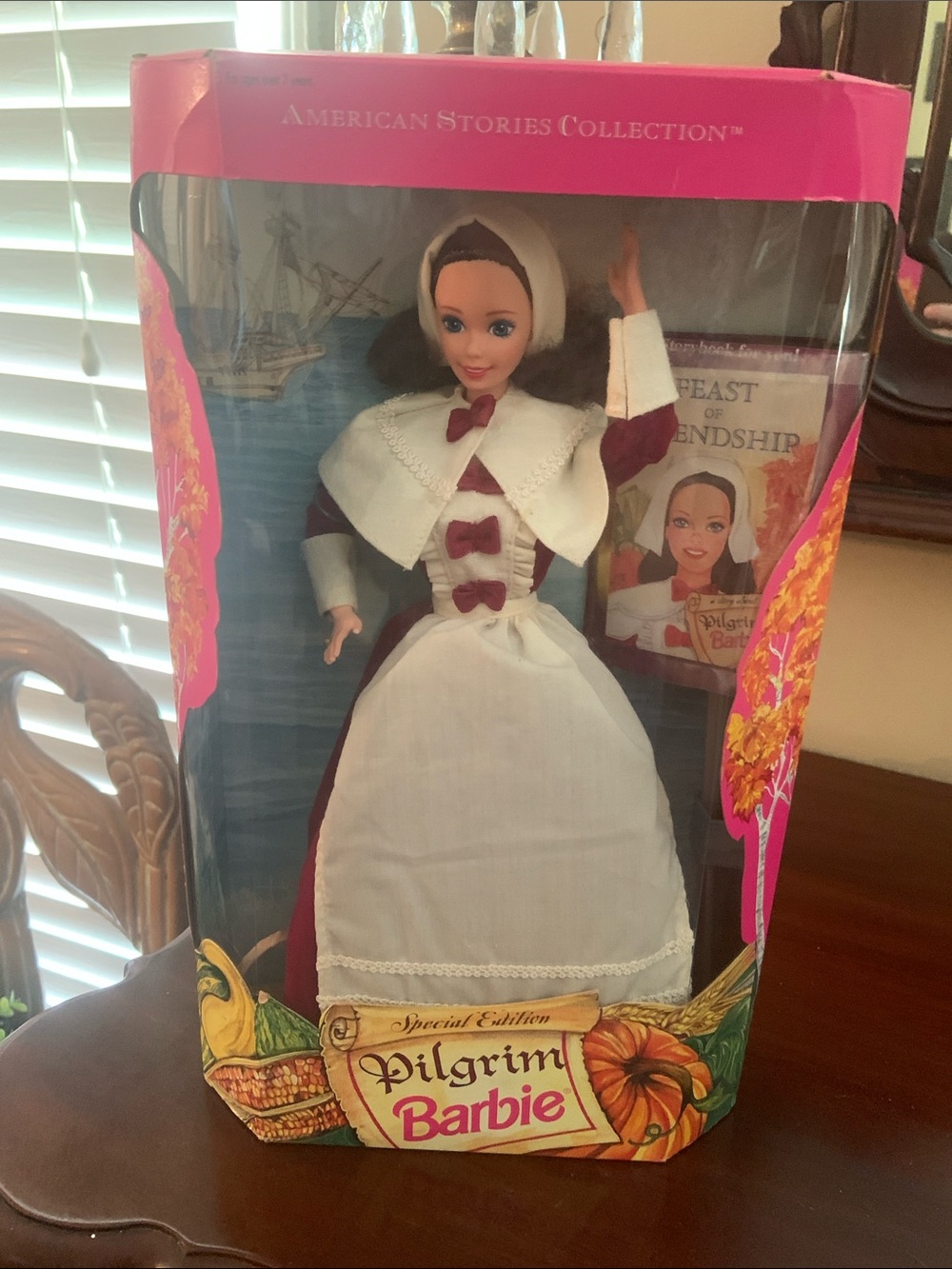 Barbie Pilgrim Doll - White & Burgundy Attire